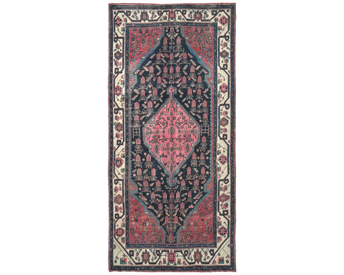 6x12 Vintage Blue Pink Persian Style Hand Knotted Low Pile Wool Runner Rug